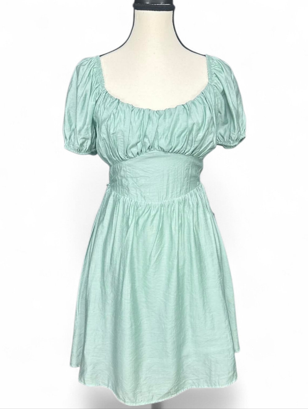 Blu Pepper NWT Women's Mint Green Puff Sleeve Mini Dress S Tie Back Cottagecore